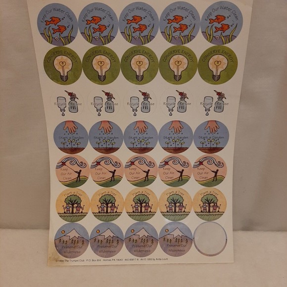 Vintage Stickers Art By Anita Lovitt 1994 The Trumpet Club Clean Planet READ - Picture 1 of 16